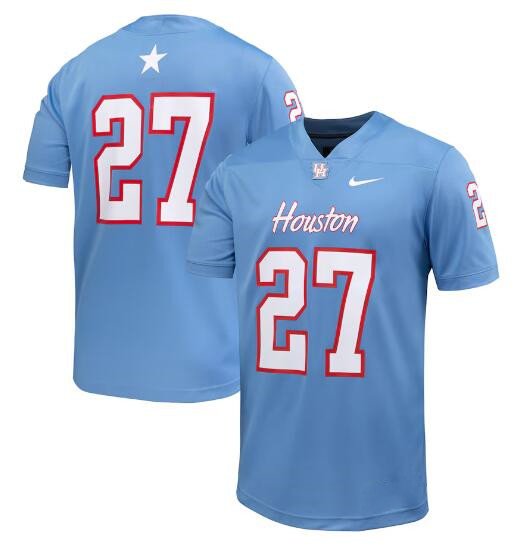 Men's Houston Cougars #27 Light Blue Stitched Football Jersey