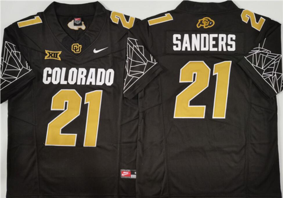 Youth Colorado Buffaloes #21 Shilo Sanders Black 2024 With Big 12 XII Patch 2024 F.U.S.E Stitched Football Jersey