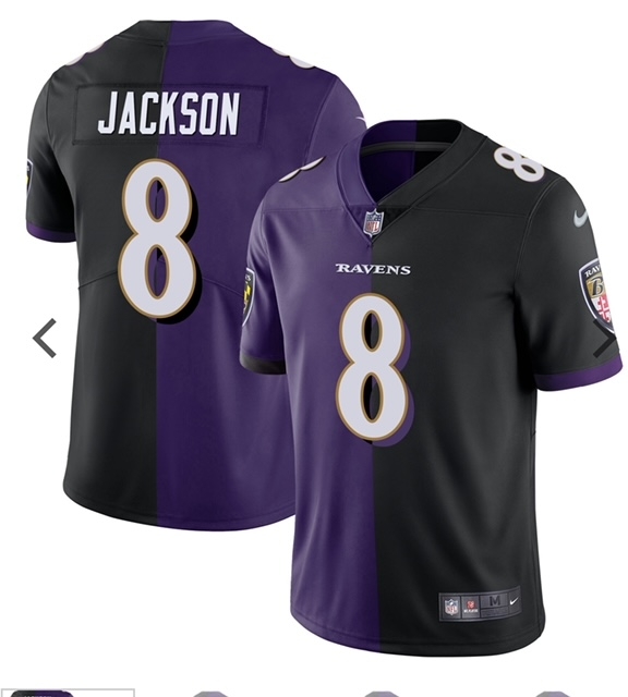 Men's Baltimore Ravens #8 Lamar Jackson Purple Black Split Nike Vapor Limited Stitched NFL Jersey