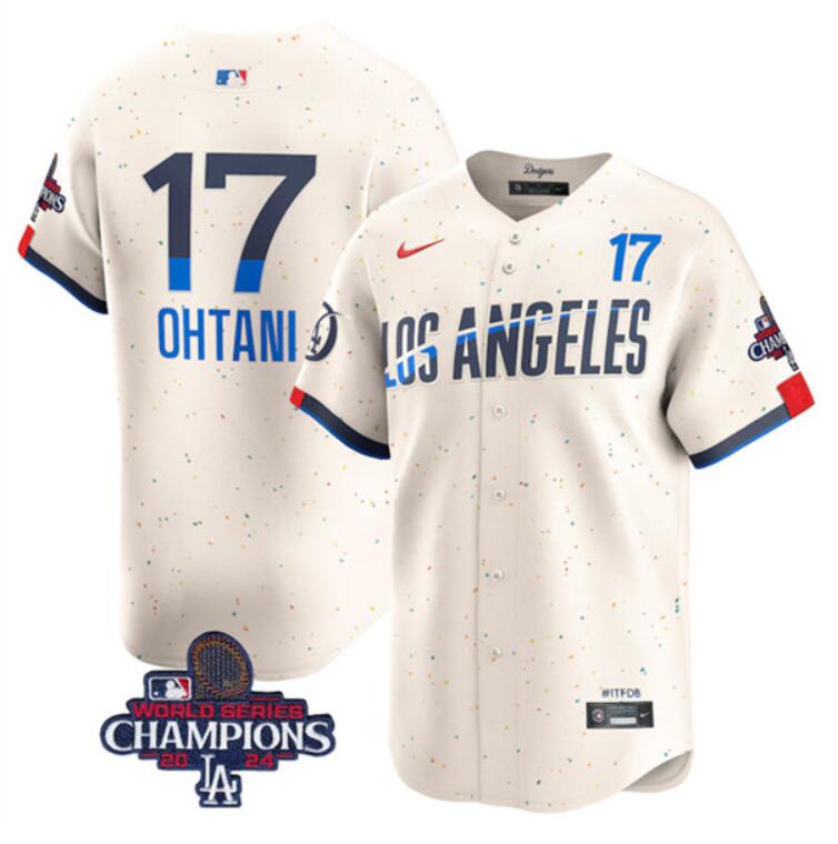 Youth Los Angeles Dodgers #17 Shohei Ohtani Cream 2024 World Series Champions City Connect Limited Stitched Baseball Jersey