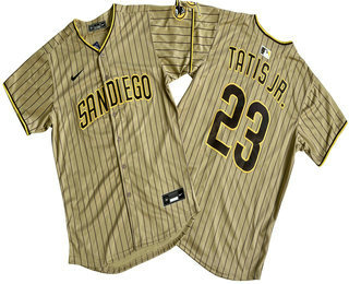 Men's San Diego Padres #23 Fernando Tatis Jr Khaki Pinstripe Limited Stitched Jersey