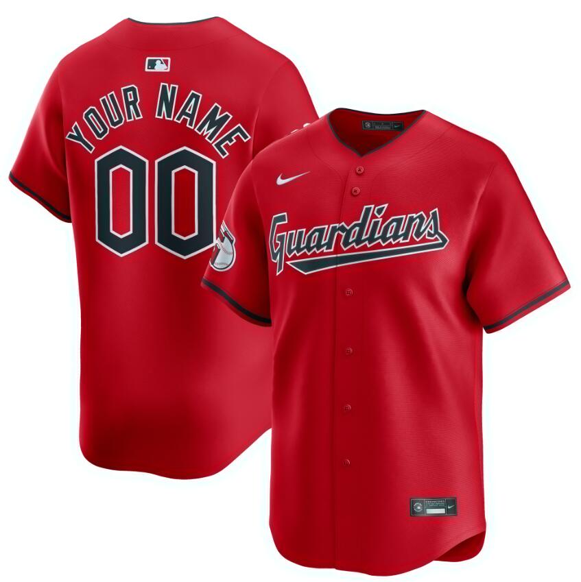 Men's Cleveland Guardians Customized Red Nike Cool Base Stitched MLB Limited Jersey