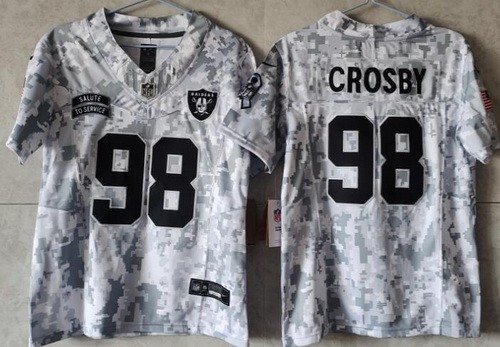 Youth Las Vegas Raiders #98 Maxx Crosby Limited Arctic Camo 2024 Salute to Service Jersey