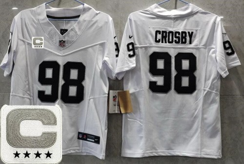 Youth Las Vegas Raiders #98 Maxx Crosby Limited White C Patch FUSE Vapor Jersey