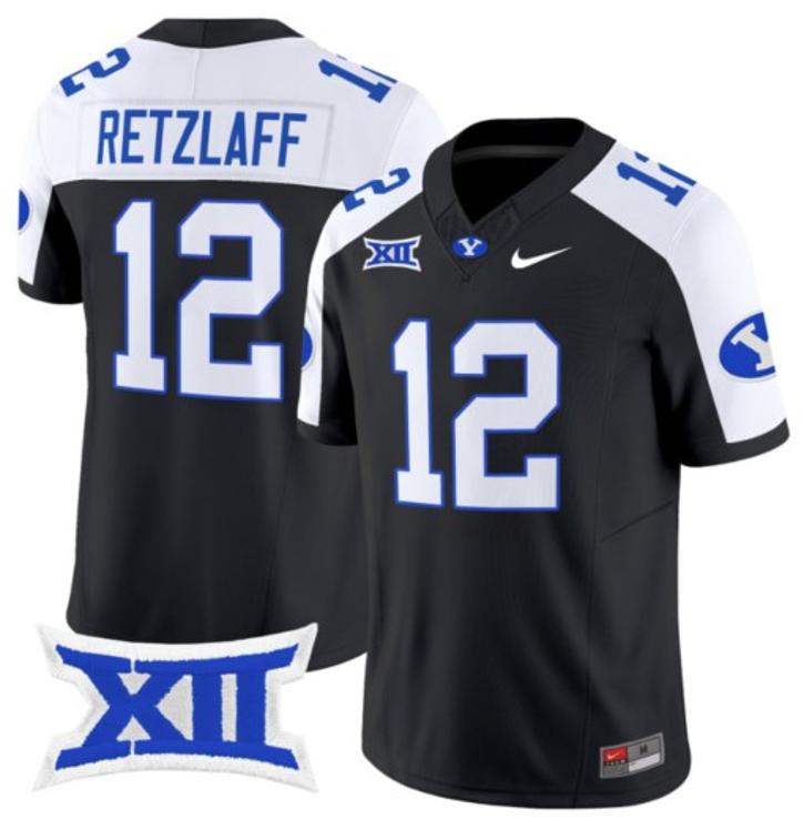 Men's Nike Jake Retzlaff Jersey #12 BYU Cougars Vapor Limited College Football Stitched Black Alternate