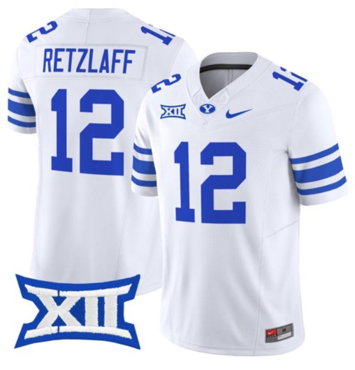 Men's Nike Jake Retzlaff Jersey #12 BYU Cougars Vapor Limited College Football Stitched White