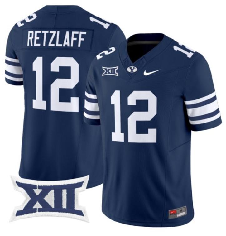 Men's Nike Jake Retzlaff Jersey #12 BYU Cougars Vapor Limited College Football Stitched Navy