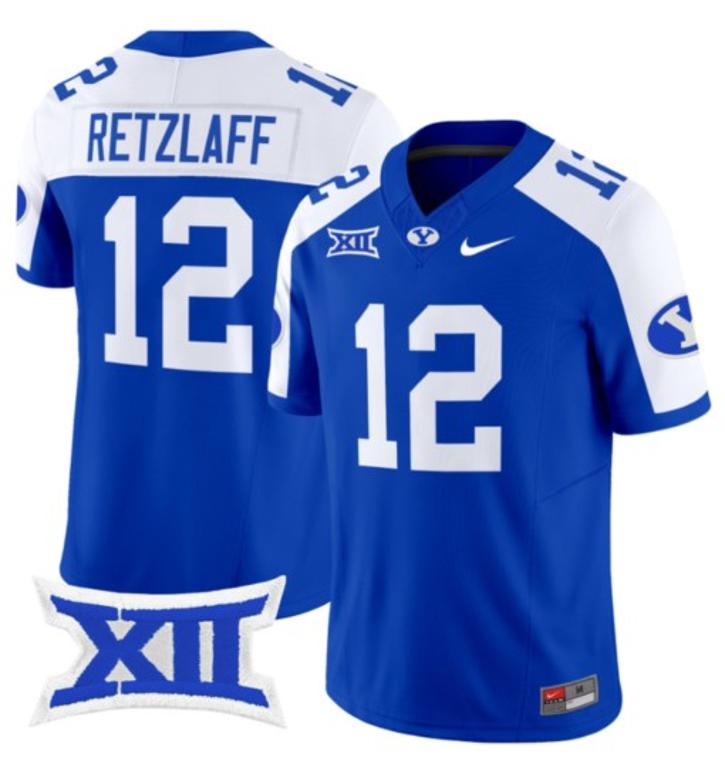 Men's Nike Jake Retzlaff Jersey #12 BYU Cougars Vapor Limited College Football Stitched Royal Alternate