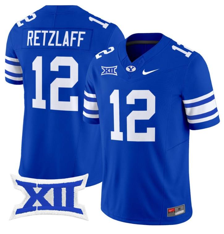 Men's Nike Jake Retzlaff Jersey #12 BYU Cougars Vapor Limited College Football Stitched Royal