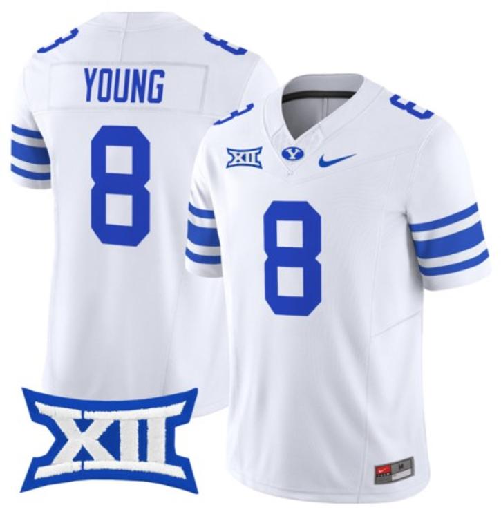 Men's Nike Steve Young Jersey #8 BYU Cougars Vapor Limited College Football Stitched White