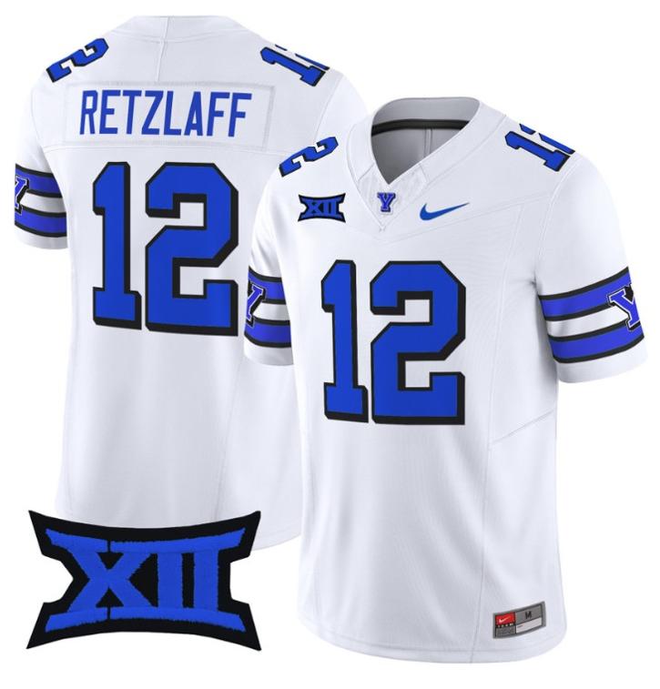 Men's Nike Jake Retzlaff Jersey #12 BYU Cougars Vapor Limited College Football Stitched 1996 Throwback