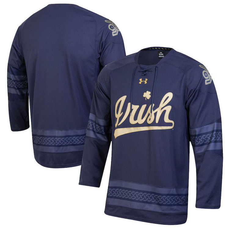 Men's Under Armour Notre Dame Fighting Irish Ireland Blank Navy NCAA Replica College Hockey Stitched Jersey