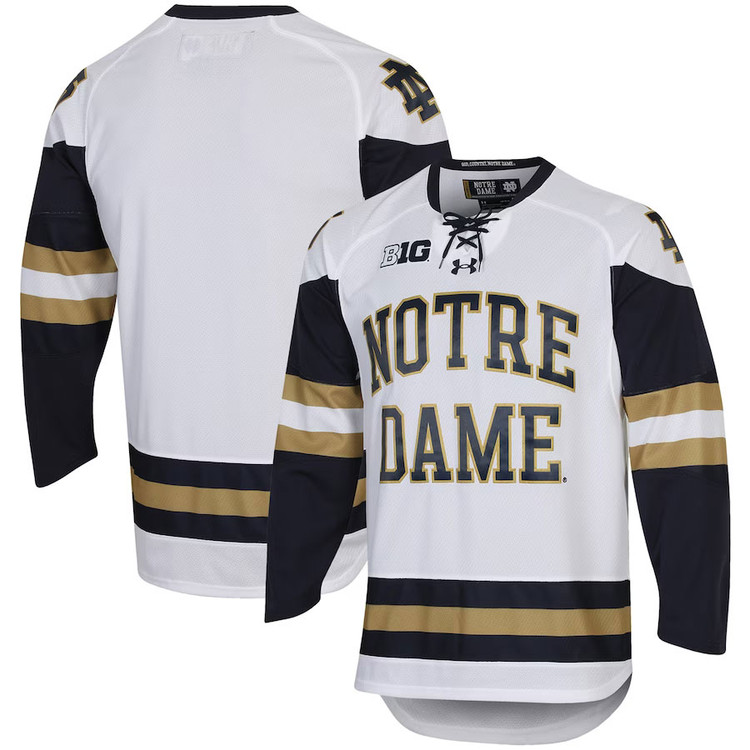 Men's Under Armour Notre Dame Fighting Irish Blank White Navy NCAA Replica College Hockey Stitched Jersey