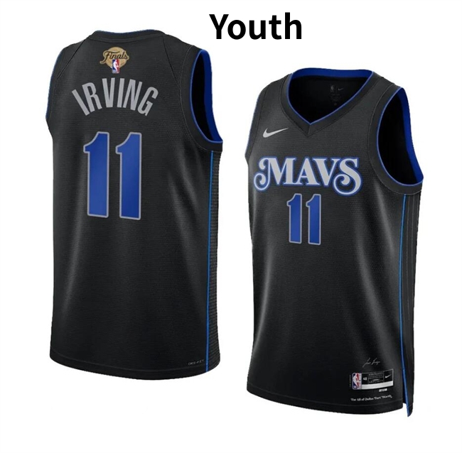 Youth Dallas Mavericks #11 Kyrie Irving Black 2024 Finals City Edition Stitched Basketball Jersey