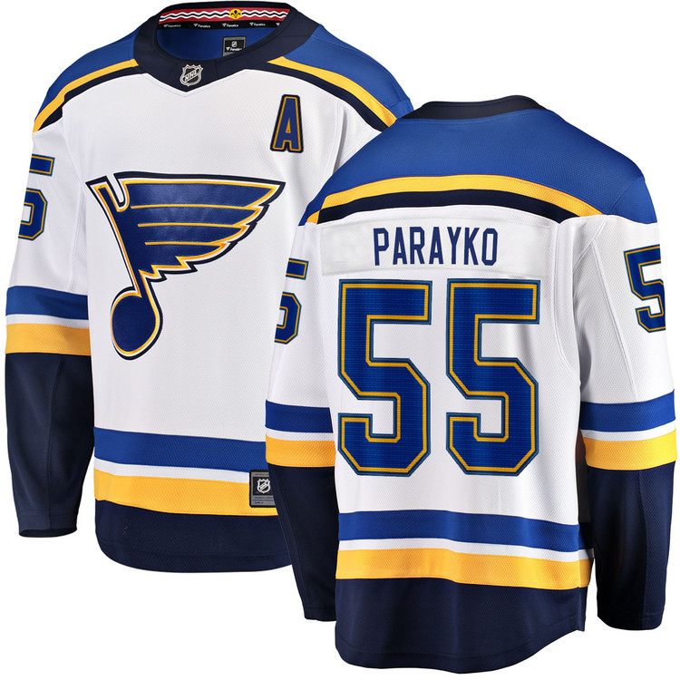 Men's #55 Colton Parayko St. Louis Blues Away White Breakaway NHL Jersey by Fanatics