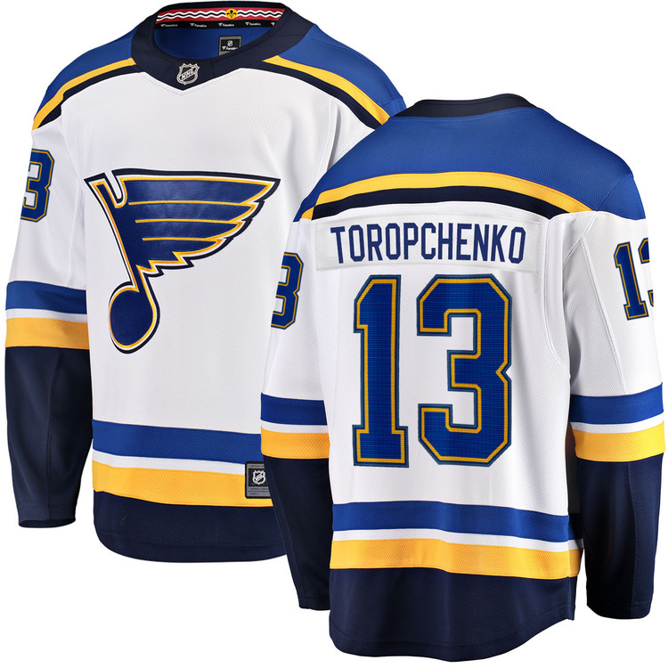 Men's #13 Alexei Toropchenko St. Louis Blues Away White Breakaway NHL Jersey by Fanatics