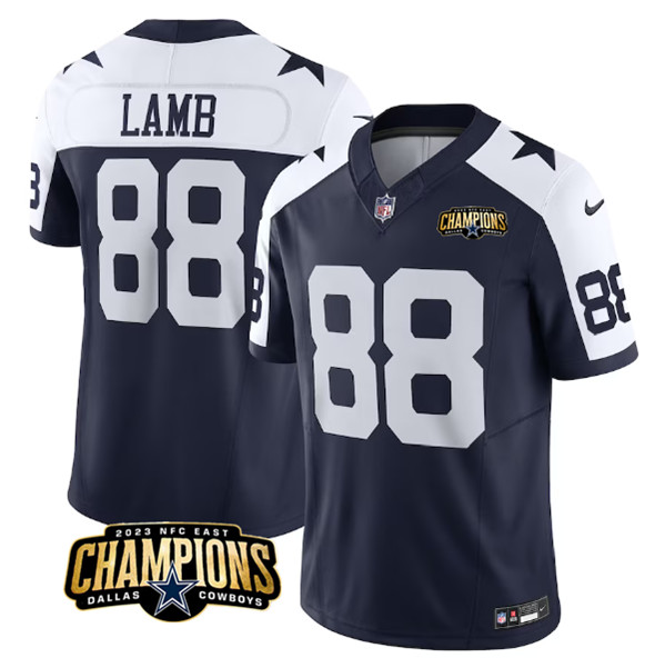 Men's Dallas Cowboys #88 CeeDee Lamb Navy White 2023 F.U.S.E. NFC East Champions Patch Football Stitched Jersey