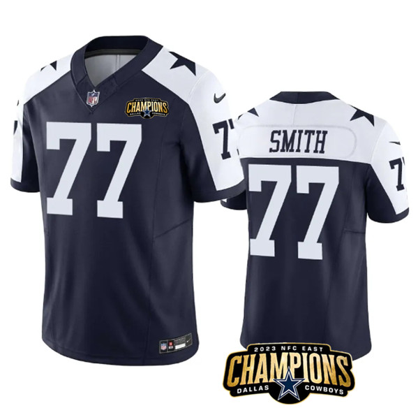 Men's Dallas Cowboys #77 Tyron Smith Navy White 2023 F.U.S.E. NFC East Champions Patch Football Stitched Jersey