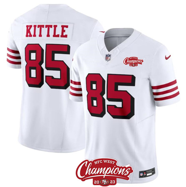 Men's San Francisco 49ers #85 George Kittle White 2023 F.U.S.E. NFC West Champions Patch Alternate Football Stitched Jersey