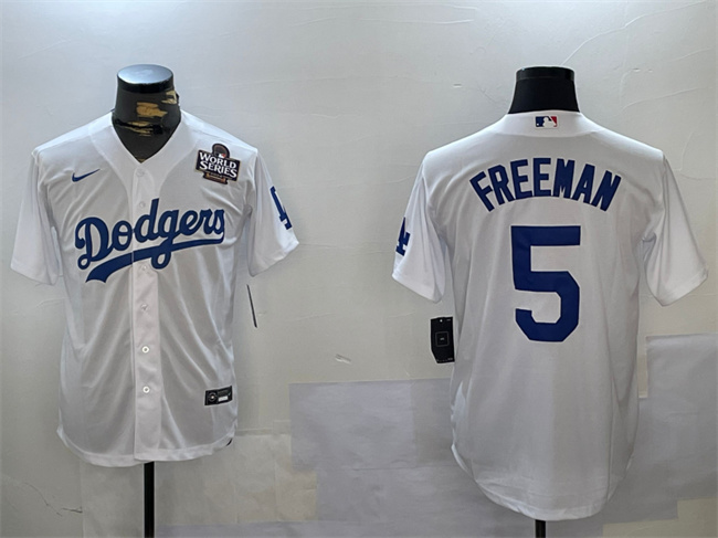 Men's Los Angeles Dodgers #5 Freddie Freeman White 2024 World Series Cool Base Stitched Baseball Jersey