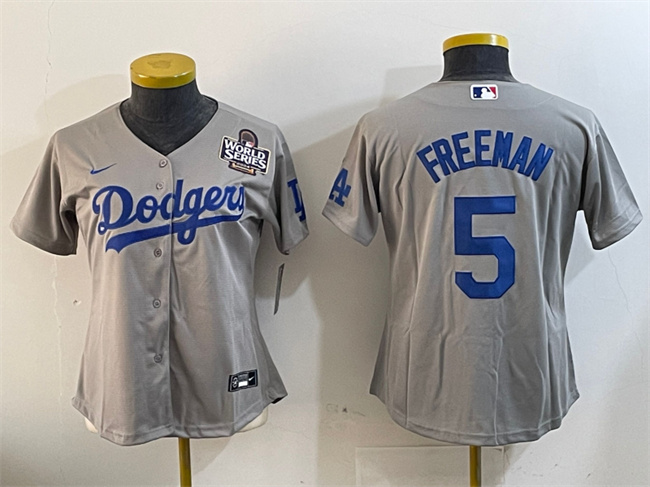 Youth Los Angeles Dodgers #5 Freddie Freeman Grey 2024 World Series Cool Base Stitched Baseball Jersey