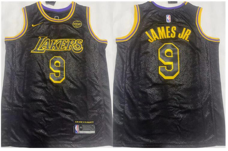 Youth Los Angeles Lakers #9 Bronny James Jr. Black 2024 Draft Stitched Basketball Jersey