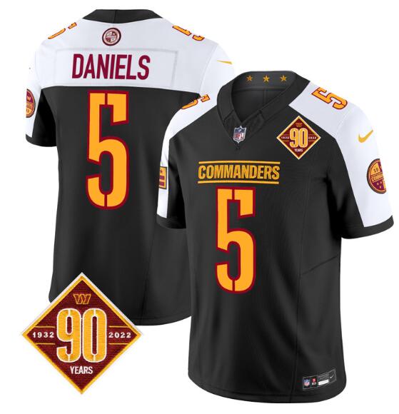 Men's Washington Commanders #5 Jayden Daniels Black_White 2024 F.U.S.E. 90th Anniversary Vapor Limited Stitched Football Jersey