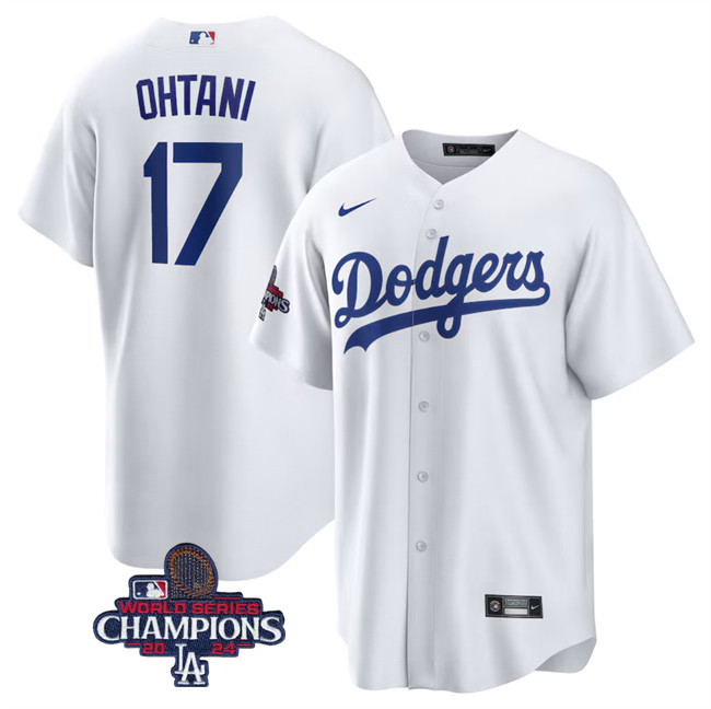 Youth Los Angeles Dodgers #17 Shohei Ohtani White 2024 World Series Champions Cool Base Stitched Baseball Jersey