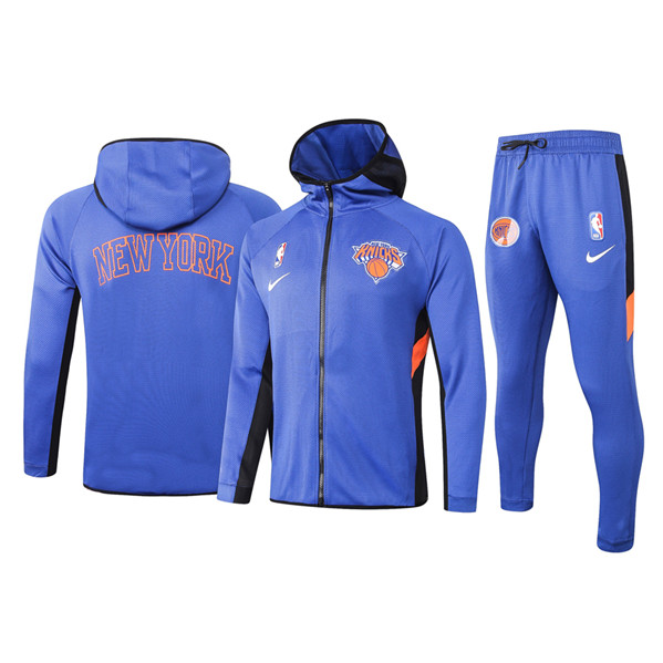 Men's New York Knicks Blue Team Name Warmup Hoodiesuit