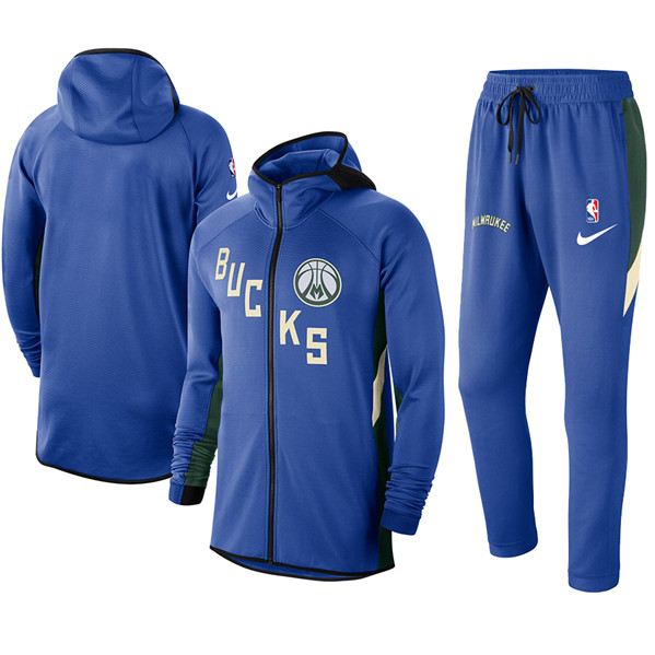 Men's Milwaukee Bucks Blue Warmup Hoodiesuit