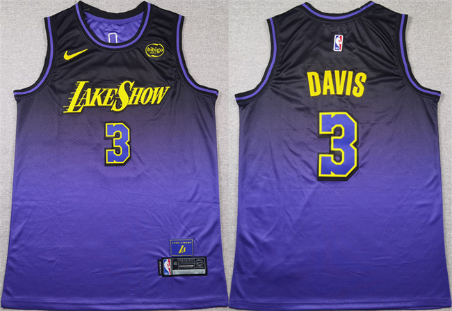 Men's Los Angeles Lakers #3 Anthony Davis Purple 2024 Stitched Basketball Jersey