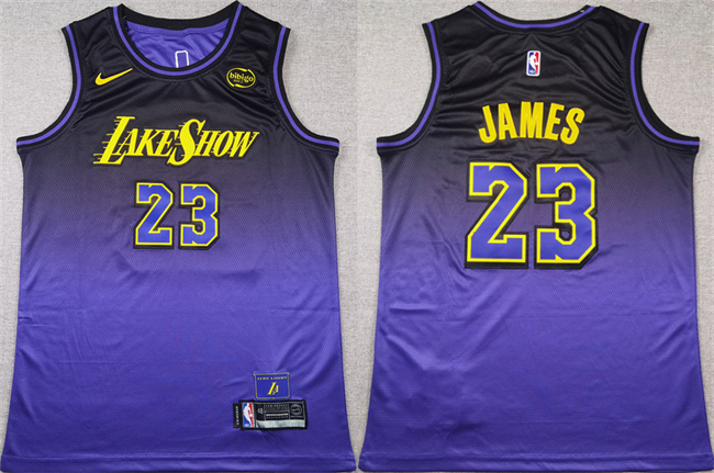 Men's Los Angeles Lakers #23 LeBron James Purple 2024 Stitched Basketball Jersey