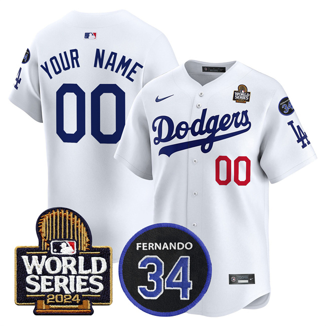 Youth Los Angeles Dodgers ACTIVE PLAYER Custom White 2024 World Series With Fernando Memorial Patch Limited Stitched Baseball Jersey