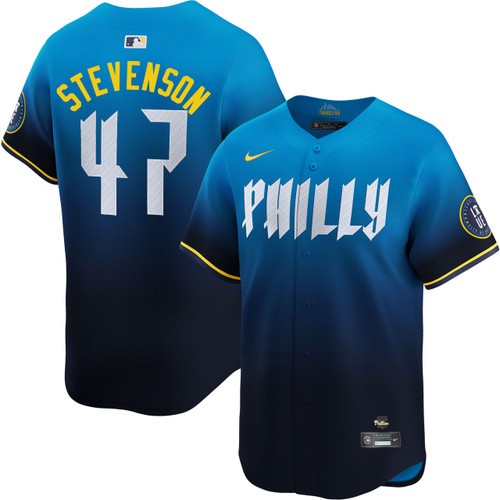 Men's Cal Stevenson Philadelphia Phillies Nike Blue 2024 City Connect Limited Stitched Jersey