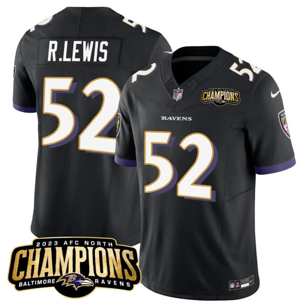 Men's Baltimore Ravens #52 Ray Lewis Black 2023 F.U.S.E. AFC North Champions Vapor Limited Football Stitched Jersey