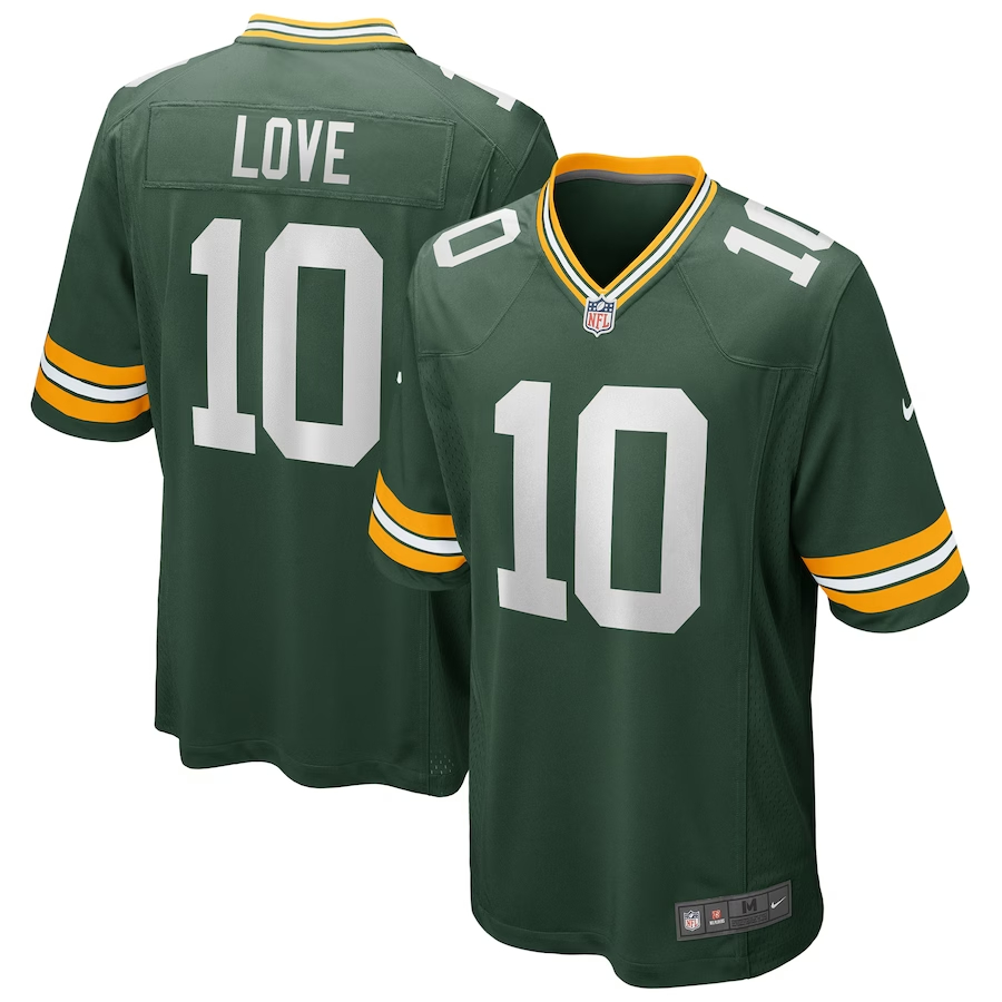 Men's Green Bay Packers #10 Jordan Love Green Nike Player Game Football Stitched Jersey