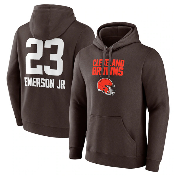 Men's Cleveland Browns #23 Martin Emerson Jr. Brown Team Wordmark Player Name & Number Pullover Hoodie