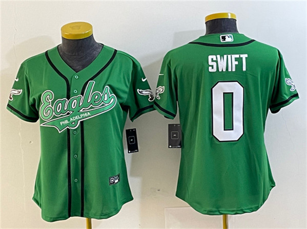 Women's Philadelphia Eagles #0 D’andre Swift Green Cool Base Stitched Baseball Jersey(Run Small)