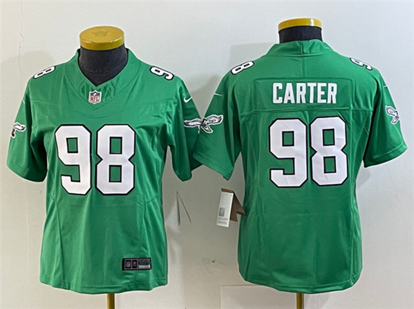 Women's Philadelphia Eagles #98 Jalen Carter Green 2023 F.U.S.E. Stitched Football Jersey(Run Small)