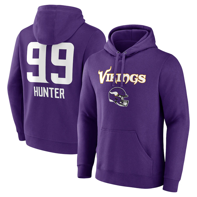 Men's Minnesota Vikings #99 Danielle Hunter Purple Team Wordmark Player Name & Number Pullover Hoodie