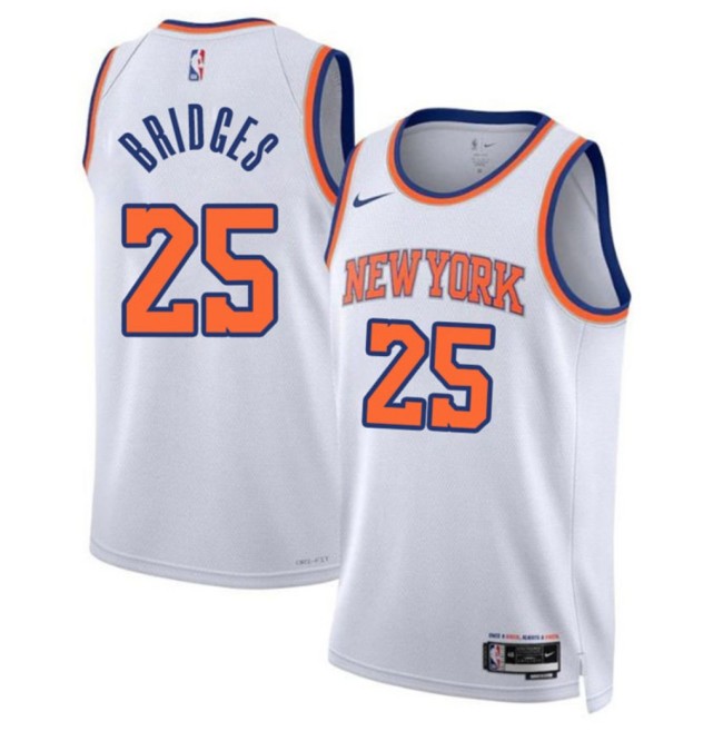 Men's New Yok Knicks #25 Mikal Bridges White Association Edition Swingman Stitched Basketball Jersey