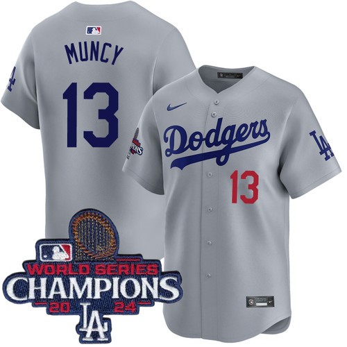 Men's Max Muncy Los Angeles Dodgers Nike Alternate Road Grey Limited World Series Champions Jersey