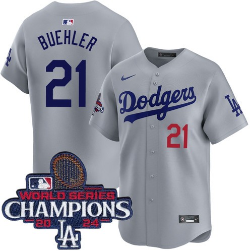 Men's Walker Buehler Los Angeles Dodgers Nike Alternate Road Grey Limited World Series Champions Jersey