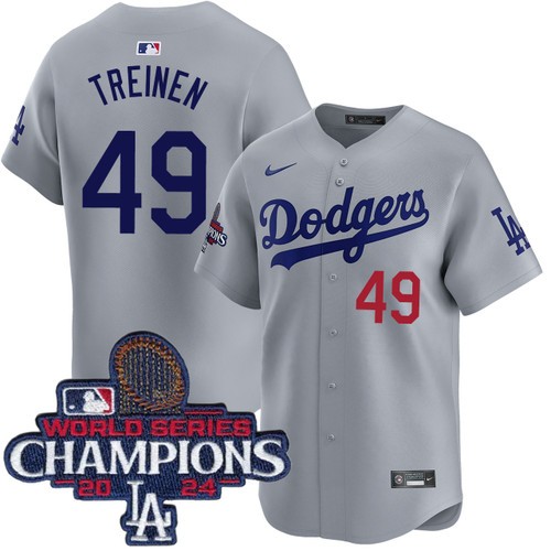 Men's Blake Treinen Los Angeles Dodgers Nike Alternate Road Grey Limited World Series Champions Jersey