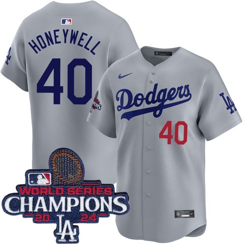 Men's Brent Honeywell Los Angeles Dodgers Nike Alternate Road Grey Limited World Series Champions Jersey