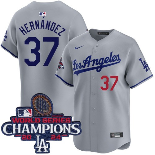 Men's Teoscar Hernandez Los Angeles Dodgers Nike Road Grey Limited World Series Champions Jersey