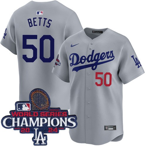 Men's Mookie Betts Los Angeles Dodgers Nike Alternate Road Grey Limited World Series Champions Jersey