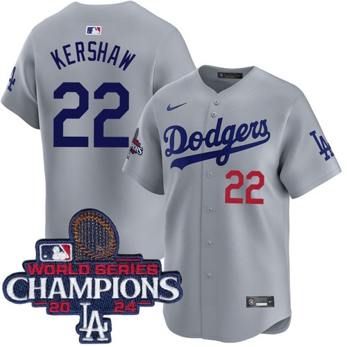 Men's Clayton Kershaw Los Angeles Dodgers Nike Alternate Road Grey Limited World Series Champions Jersey