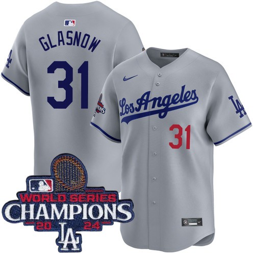 Men's Tyler Glasnow Los Angeles Dodgers Nike Road Grey Limited World Series Champions Jersey