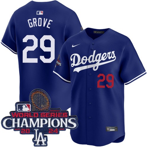 Men's Michael Grove Los Angeles Dodgers Nike Alternate Royal Limited World Series Champions Jersey